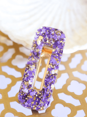 Barrette Rectangle - Paillettes violettes et or