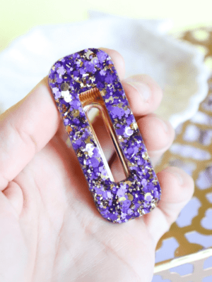 Barrette Rectangle - Paillettes violettes et or