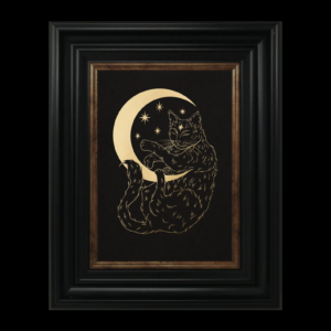 Chat céleste endormie avec la lune, illustration.