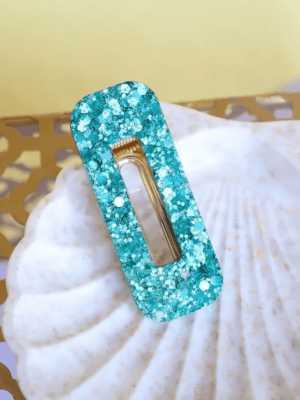 Barrette Rectangle - Paillettes turquoises