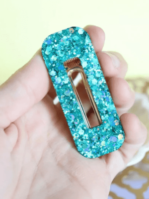 Barrette Rectangle - Paillettes turquoises