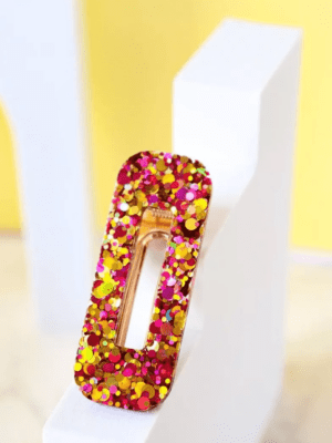 Barrette Rectangle - Paillettes joie rouge