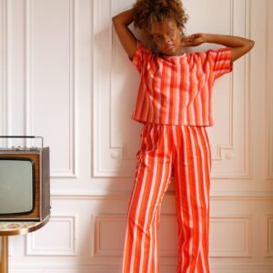 PYJAMA LONG Rayures Orange