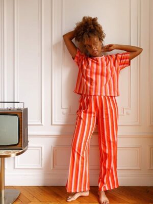 PYJAMA LONG Rayures Orange