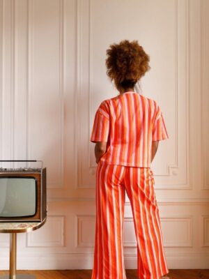 PYJAMA LONG Rayures Orange