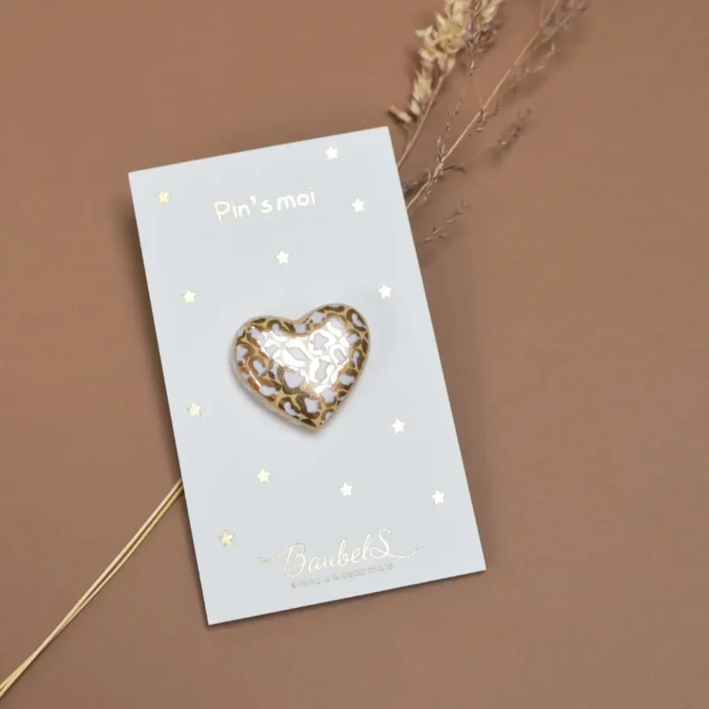 Pin’s Coeur Léopard - Blanc & doré – Image 3
