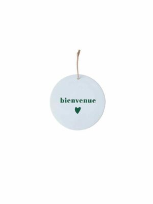 Médaillon 4 cm Bienvenue + coeur vert