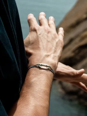 Bracelet maillon argent - bleu et blanc