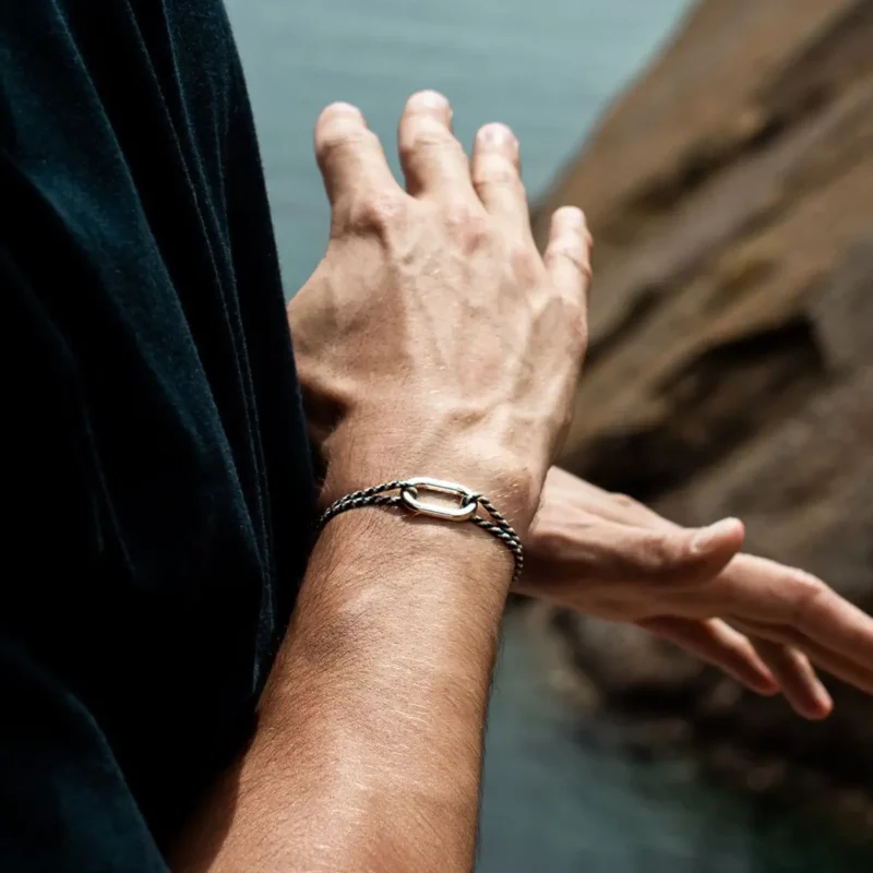 Bracelet maillon argent - bleu et blanc – Image 2