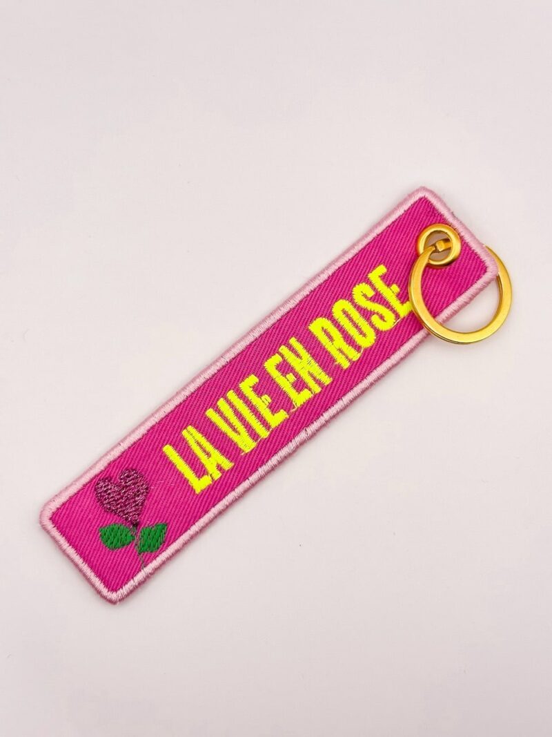 Porte-clé brodé - La vie en rose