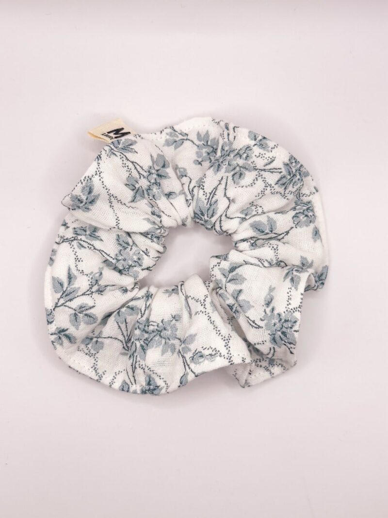 Chouchou gaze de coton motif toile de jouy bleu