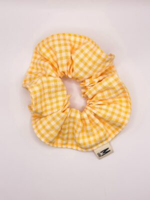 Chouchou petits carreaux vichy jaune pâle