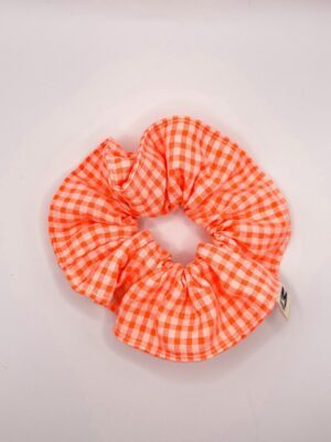 Chouchou petits carreaux vichy orange fluo