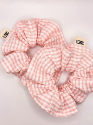 Chouchou petits carreaux vichy rose pâle