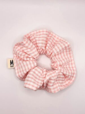 Chouchou petits carreaux vichy rose pâle