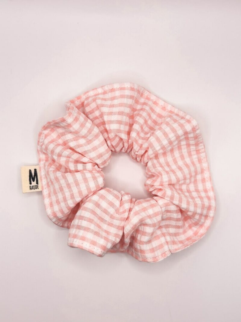 Chouchou petits carreaux vichy rose pâle