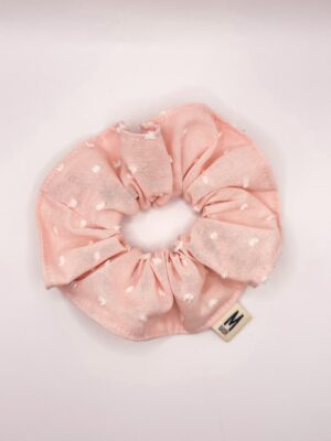 Chouchou rose plumetis blanc