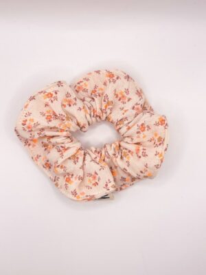 Chouchou gaze de coton fleurs fluo orange