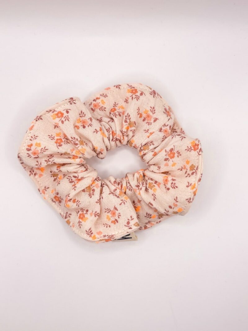Chouchou gaze de coton fleurs fluo orange