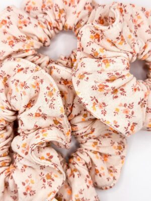 Chouchou gaze de coton fleurs fluo orange