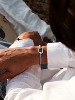 Bracelet maillon argent - Bleu et Beige