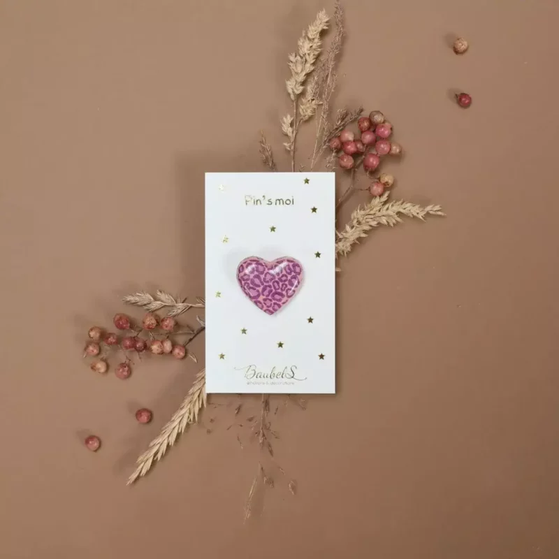 Pin’s Coeur Léopard - Violet & rose – Image 2