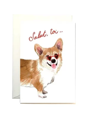 Carte double Corgi salut toi