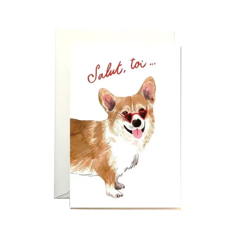 Carte double Corgi salut toi