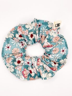 Chouchou fleuri bleu gris