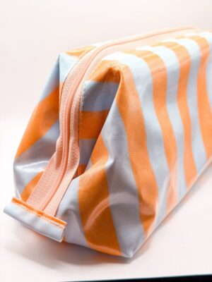 Trousse ouverture géante - Rayures oranges & bleues