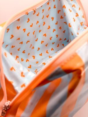 Trousse ouverture géante - Rayures oranges & bleues