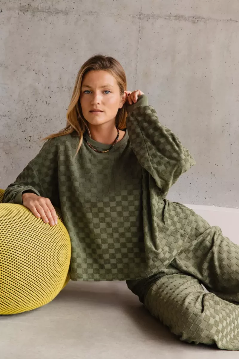 Sweat Éponge Damier kaki