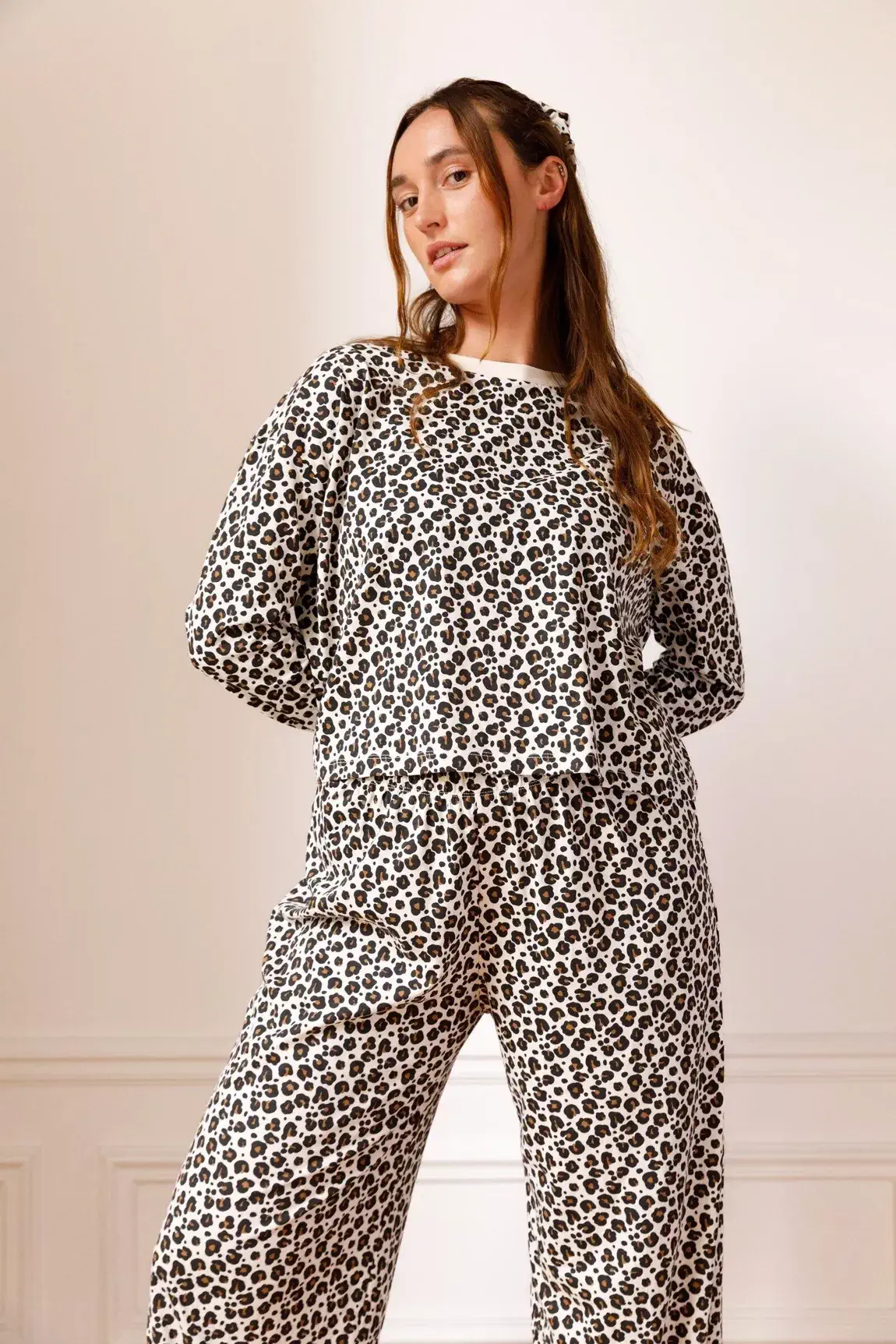 PYJAMA LONG Léopard Beige - Manches longues