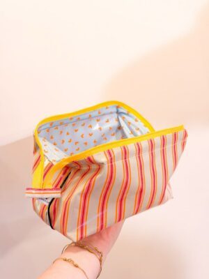 Trousse ouverture géante - Rayures oranges & roses