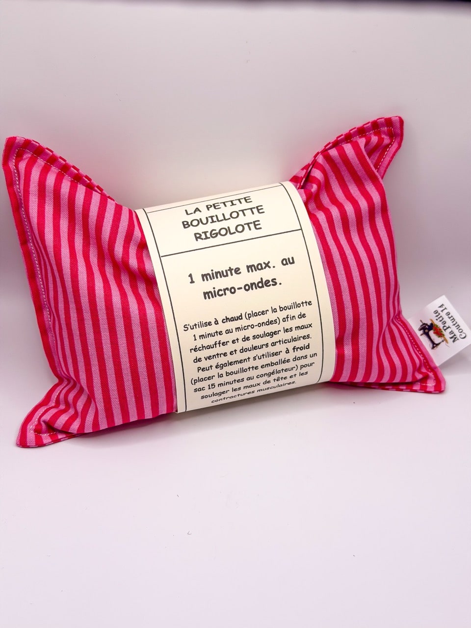 Petite bouillotte sèche - Rayures roses et rouges