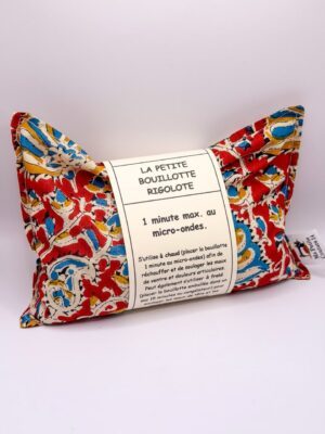 Petite bouillotte sèche - Rouge fleurs bleues