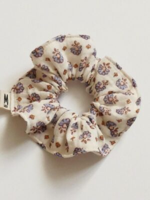 Chouchou Gaze de coton fleuri bleu et rose