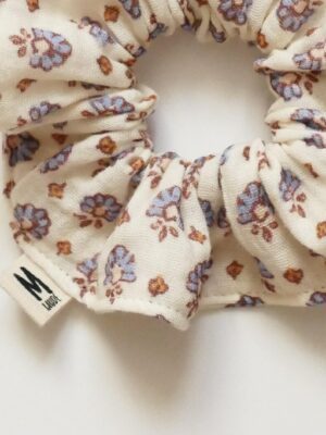 Chouchou Gaze de coton fleuri bleu et rose