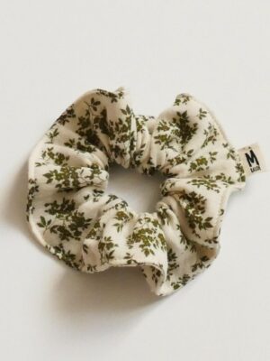 Chouchou Gaze de coton fleuri kaki