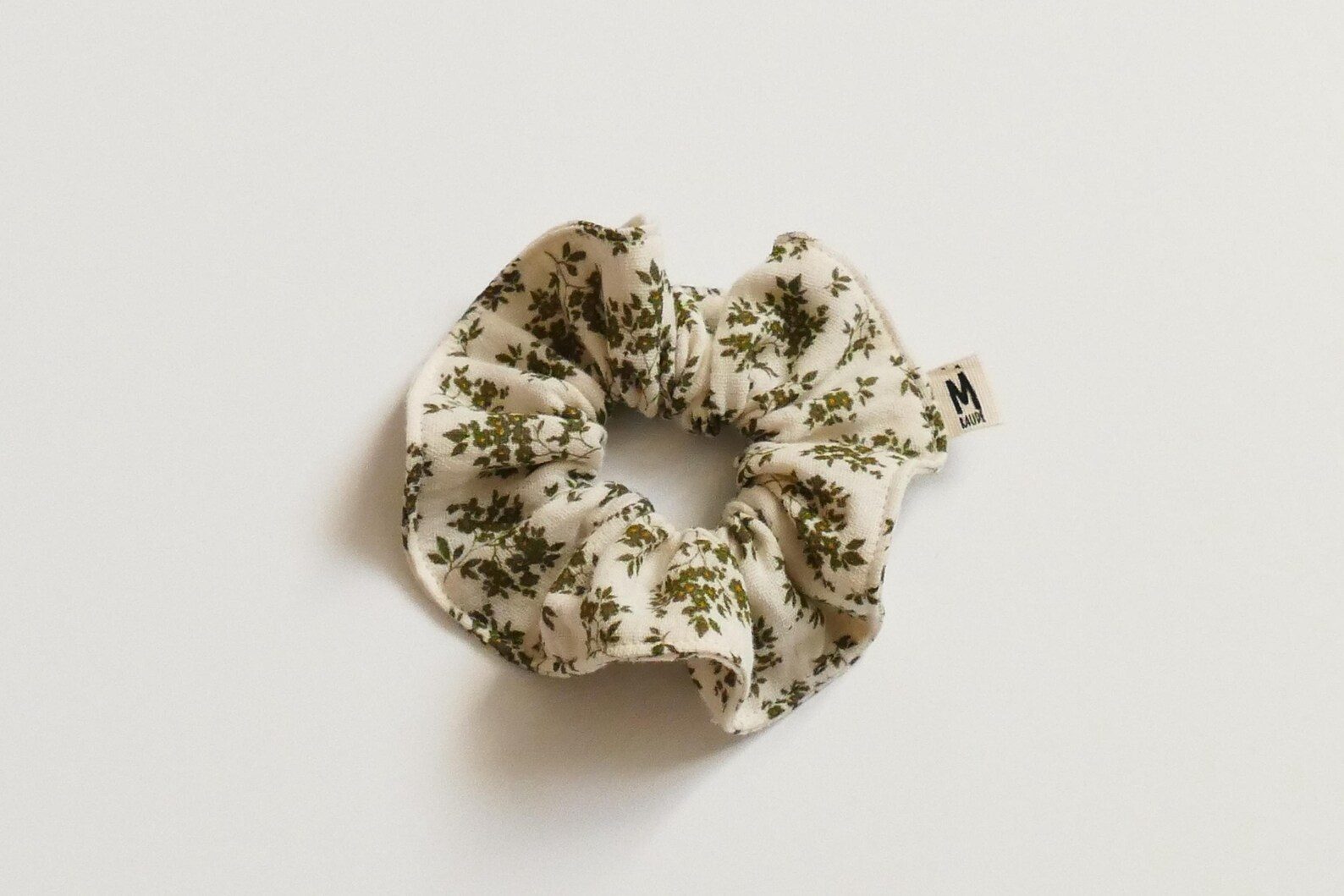 Chouchou Gaze de coton fleuri kaki