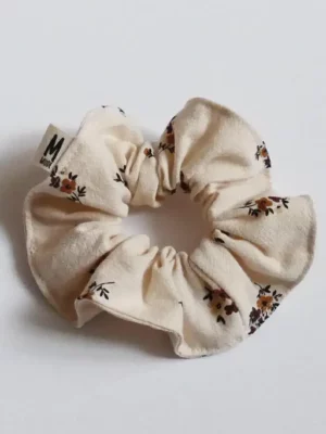 Chouchou écru petites fleurs marron