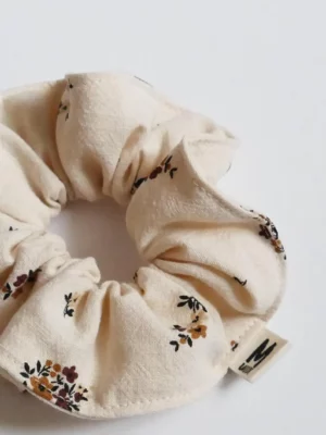 Chouchou écru petites fleurs marron