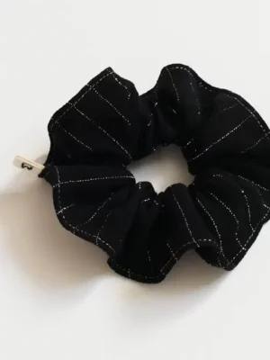 Chouchou noir lignes argent lurex