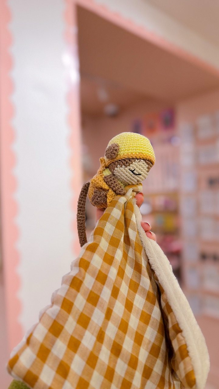 Singe - Peluche au crochet qui tient le carré