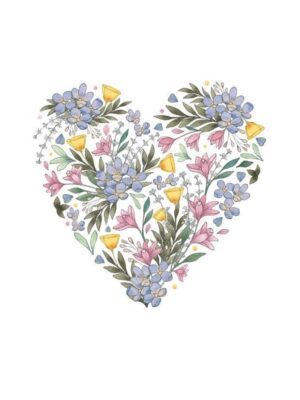 Carte Coeur fleurs bleues