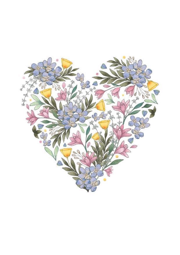 Carte Coeur fleurs bleues