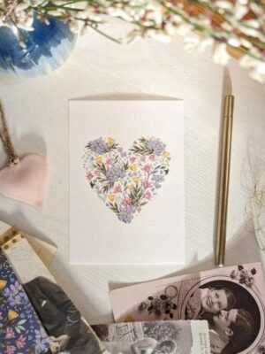 Carte Coeur fleurs bleues