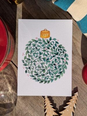 Carte Noël boule houx