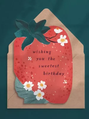 Carte - Happy Birthday - Fraises sucrées