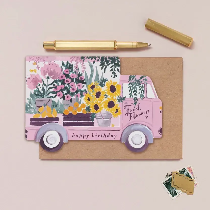 Carte - Happy Birthday - Camion de fleurs